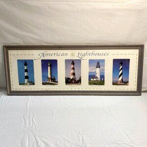 American Lighthouses Vintage Framed Print Wood/Acrylic 40x38 Coastal Wall Art